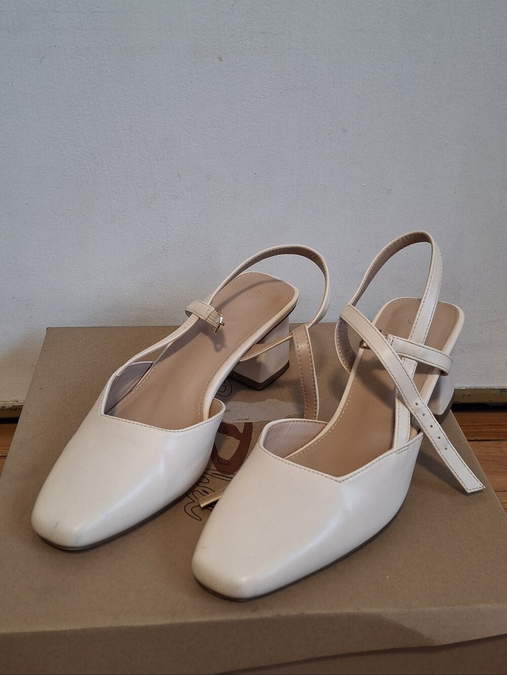 Rilista Cream Slingback Block Heels